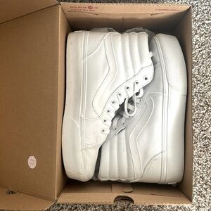 Women’s High Top Canvas White Vans Sneakers; Size 8.5; Worn Once; Good Condition